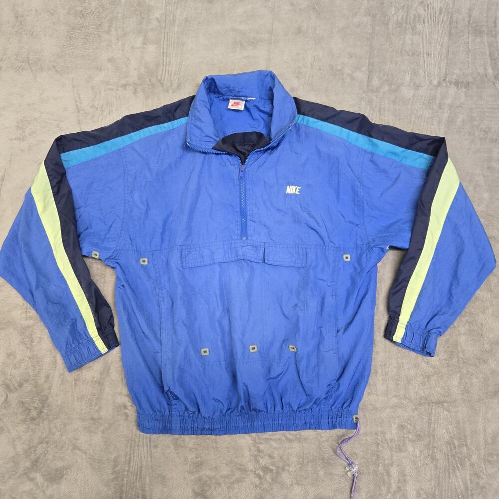 Vtg 80s Nike Windbreaker Jacket Men’s Medium Blue Pullover Half Zip Color Block